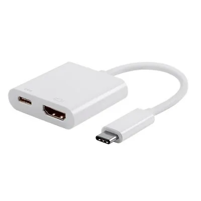 USB-C Male To HDMI & USB-C Female Dual Port Adapter Dongle MacBook TV Monitor • $39.26