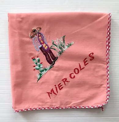 Vintage Hand Embroidered Dish Towel Pink Miercoles Wednesday Spanish • $6.95
