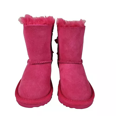 UGG Bailey Bow II Youth Mid-Calf Suede Winter Boots Hot Pink Size 4 • $69