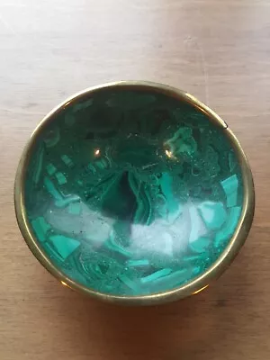 Beautiful Small Malachite Brass Rim Dish/Bowl 9.5cm  3.75  Diameter X 1  Tall • $25.99