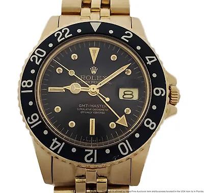 Rolex GMT Master 18k Gold 1675 Black Dial Bezel Mens Vintage Wrist Watch • $26500