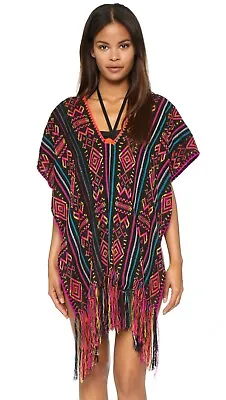 Miguelina Livia Embroidered Poncho Coverup W/Fringe Hem Size M/L • $152.15