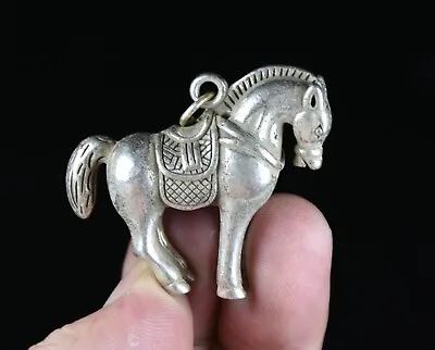 4.5CM Rare Old Chinese Miao Silver Feng Shui Horse Success Luck Necklace Pendant • $9.99