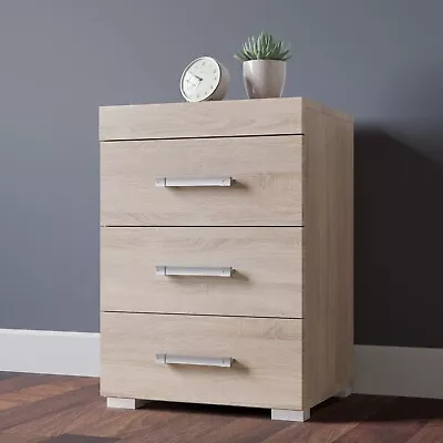 3 Drawer Sonoma Oak Effect Bedside Cabinet Table 3 Draw Chest Bedroom Furniture • £52.95