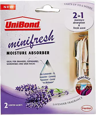 New Minifresh Moisture Absorber Sachet Pack 2 Lavender Car Wardrobe Drawers Etc • £7.78