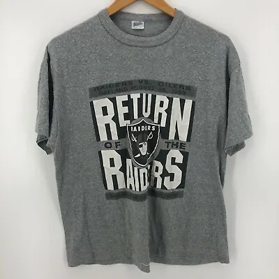 Trench T-Shirt Men's M Gray Oakland Raiders 1989 Vintage Made In USA • $8.97