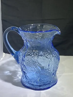 Morgantown Blue Crinkle Glass Pitcher Ockner Art Glass 1960s Vintage • $38.50