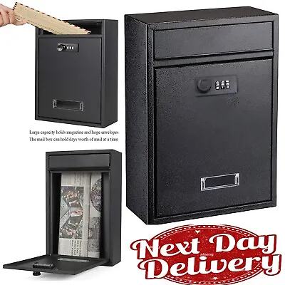 Wall Post Box Lockable Letterbox Mounted Letter Mail Mailbox Large 3 Digit Codes • £14.99