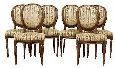 Chairs Dining (6) Louis XVI Style Upholstered Walnut Oval Medallion Back!! • $1899