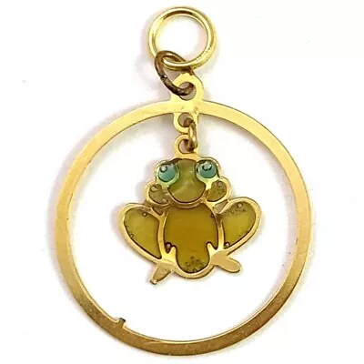 Vintage Frog Charm Gold Tone Metal Enamel Necklace Pendant • $13.99