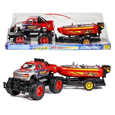 Kidplokio Friction Power Off Road Monster Toy Truck Speed Boat With Trailer Hitc • $209.56