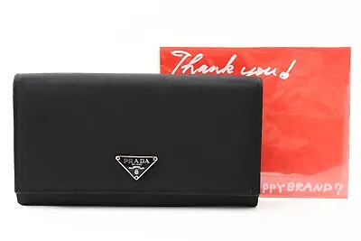 PRADA Tessuto Vintage Nylon Leather Long Wallet Purse Black Authentic • $199.99
