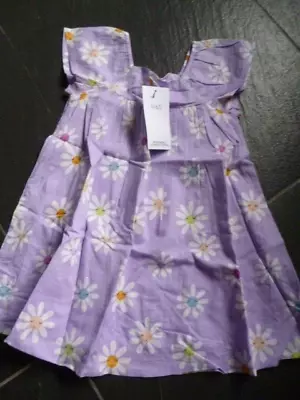 Girls Lilac Daisy Print Cotton Dress Age 3-4 Years.MARKS AND SPENCER BNWT • £9