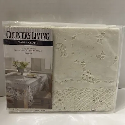 NIP VINYL TABLECLOTH CROCHET LACE 60”x90” Country Living Off White Floral • $19.99