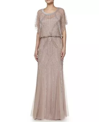 Aidan Mattox NEW Embellished Dolman Sleeve Chiffon Beaded Gown Size 12 $595.00 • $350