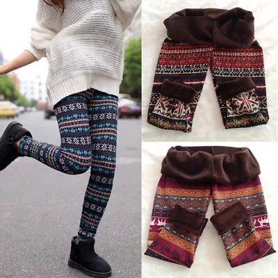 Women Christmas Leggings Snowflake Printed Stretch Trousers Casual Winter Pants • $13.89