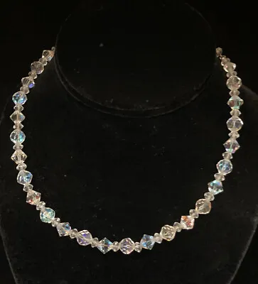Vintage Clear Crystal Aurora Borealis Necklace Adjustable Length • $18.95