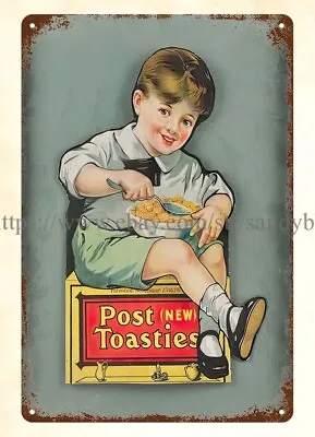 Post Toasties Cereal Little Boy Metal Tin Sign House Wall Art • £18.23
