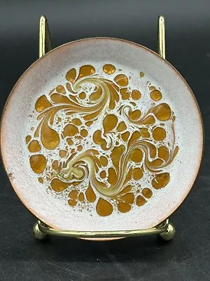 Beautiful VTG MCM Enamel On Copper Art Plate/dish Handmade And Signed. Orange • $24