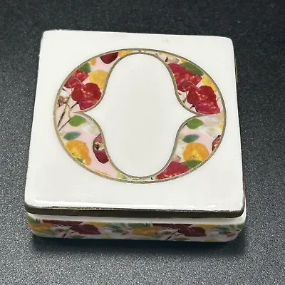 Anthropologie Monogram O Lidded Stoneware Ceramic Jewelry Floral Trinket Box NEW • $9.99