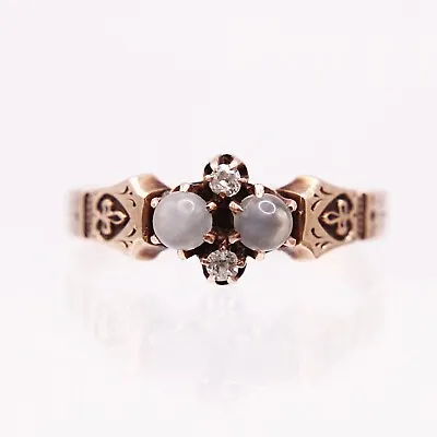 Antique Victorian 14K Yellow Gold Moonstone And Mine Cut Diamond Ring | Size 6.5 • $665