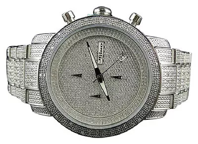 JOJINO Real Diamond Watch Chronograph Mens Silver Case Black Rubber Band MJ-1000 • $349.99