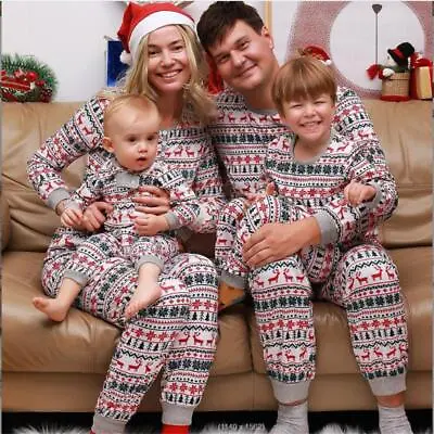 Christmas Family Matching Pyjamas Adult Kids Unisex Nightwear Elk PJs Sets 2023 • £8.91