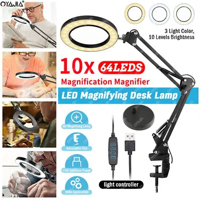 10X LED Magnifier Glass Desk Lamp With Light Stand Clamp Beauty Magnifying Lamp • £22.99