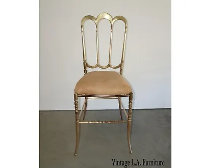 Vintage Mid Century Italian Chiavari Solid Brass Side Chair Leather Seat 1960's • $1350