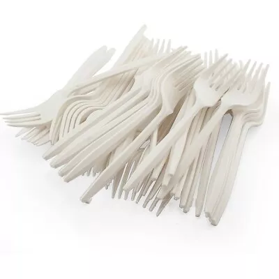 50100 White Plastic Forks Strong Disposable Cutlery Birthday Wedding BBQ Party • £2.79