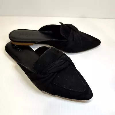 J. Crew Women's Black Suede Twist Knot Pointed Toe Slides Mules Shoes US 5.5 EUC • $33.83