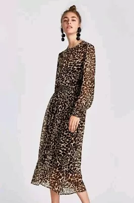 Zara Midi Animal Leopard Print Dress Bloggers Fave Size M UK 12  • £12