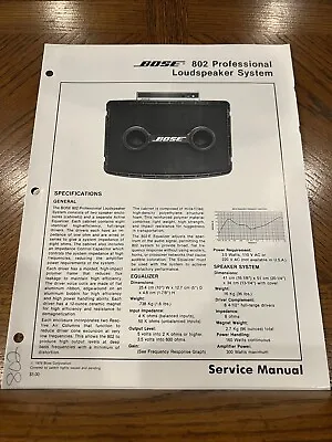 BOSE 802 Professional Loudspeaker System Service Manual *Original* • $18.99