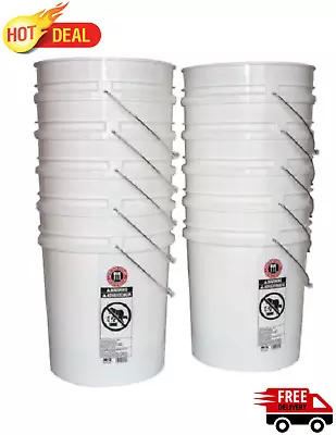 5 Gallon Plastic Bucket Heavy Duty White Paint Pail Storage Buckets 10-Pack • $47.03