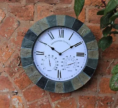 £24.95 • Buy Garden Wall Station Clock Slate Effect Indoor Outdoor Temperature  Humidity 35cm