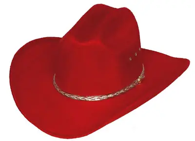 New! Youth Size Kids RED FAUX FELT WESTERN COWBOY HAT W/ Elastic Band Gold • $28.99