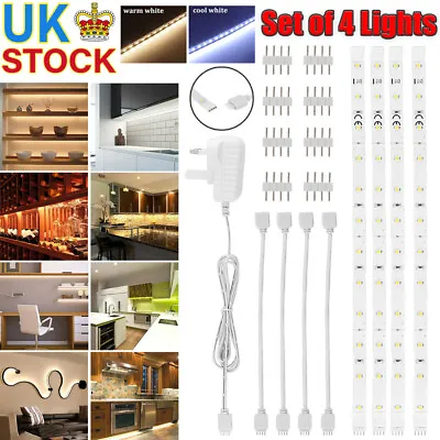 £9.99 • Buy 4x LED Strip Lights Under Cabinet Kitchen Cupboard Bar Counter Plug In Linkable