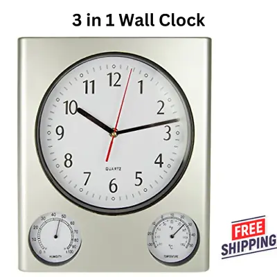 Analog Weather Station Wall Clock- With Humidity &temperature Dials Quiet Sweep • £11.99