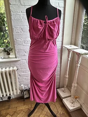 Ladies BNWT Maternity Tie Front Ruched Detail Midaxi Dress In Hot Pink Size 18 • £9.99