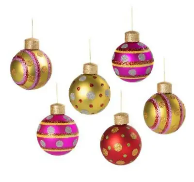 Mackenzie Childs Patience Brewster Glitter Glass Ornaments - Set Of 6 (2022) NIB • $85