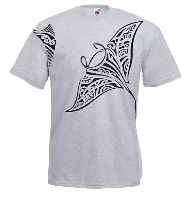 Mens Polynesian Tribal Tattoo Stingray Maori Grey Unisex T-Shirt • £12.95