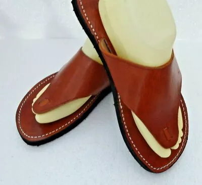 £19.99 • Buy Mens 100% Moroccan Leather  Toe Post Flip Flops  * Sandals *  Vintage Tan 