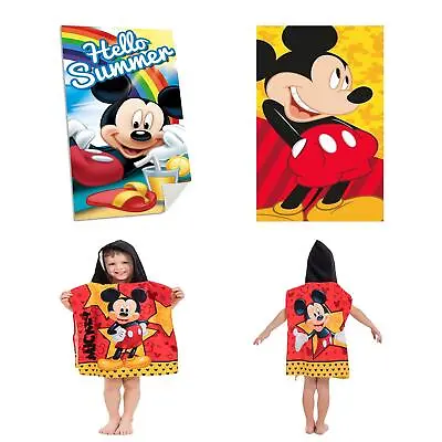 Mickey Mouse Towels & Ponchos Beach Pool Bath Kids  • £10.49