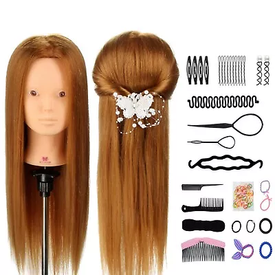 22'' 50% Real Hair Salon Training Head Hairdressing Mannequin Doll & Braid Set • £21.59