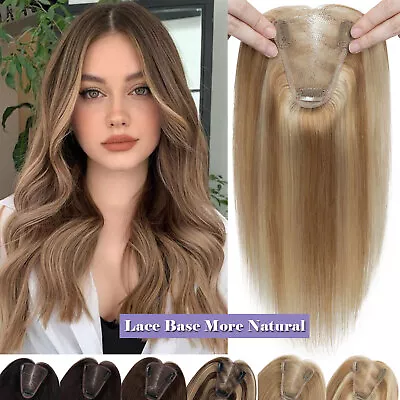 Natural Clip In Top Wig 100% Human Hair Topper Toupee Lace Base Womens Hairpiece • $55.46