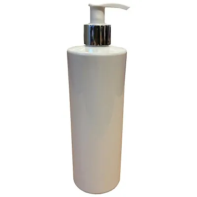 Glossy White 500ml  PET Plastic Bottle + Silver/Black Lotion Soap Pump Dispenser • £239.99