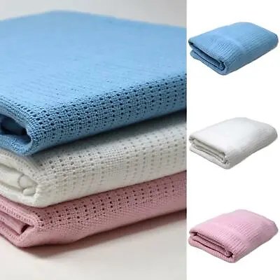 £6.95 • Buy Cellular Baby Blanket 100% Cotton Newborn Cot Pram Blankets Unisex Boys Girls