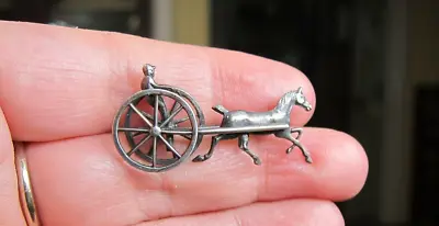 Gorgeous Vintage Old Sterling Silver Harness Racing Horse Rider Brooch Pin • £28.49