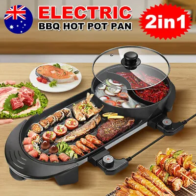 $60.95 • Buy 2 In 1 Electric Hotpot BBQ Oven Smokeless Pan Grill Hot Pot Barbecue Machine AU