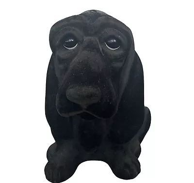 Puppy Dog Piggy Bank Vtg Royalty Black Lab Labrador Flocked Hair Still Figurine • $52